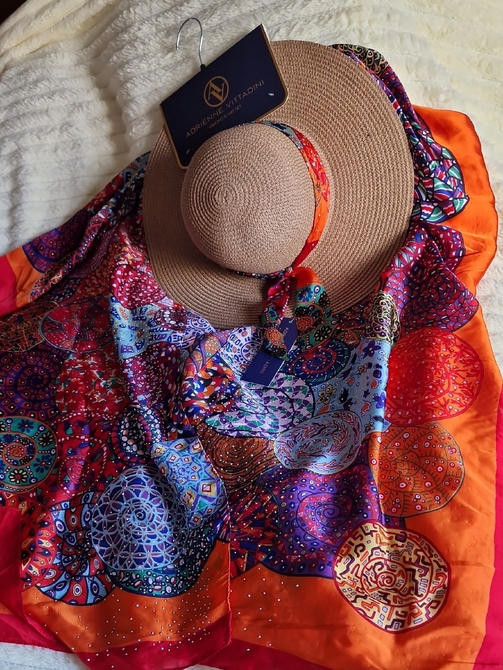 Adrienne Vittadini Tan Straw Sun Hat with Kimino.